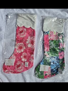 NWT Lilly Pulitzer Lot Of 2 Bright Pink & Multi Floral Stockings